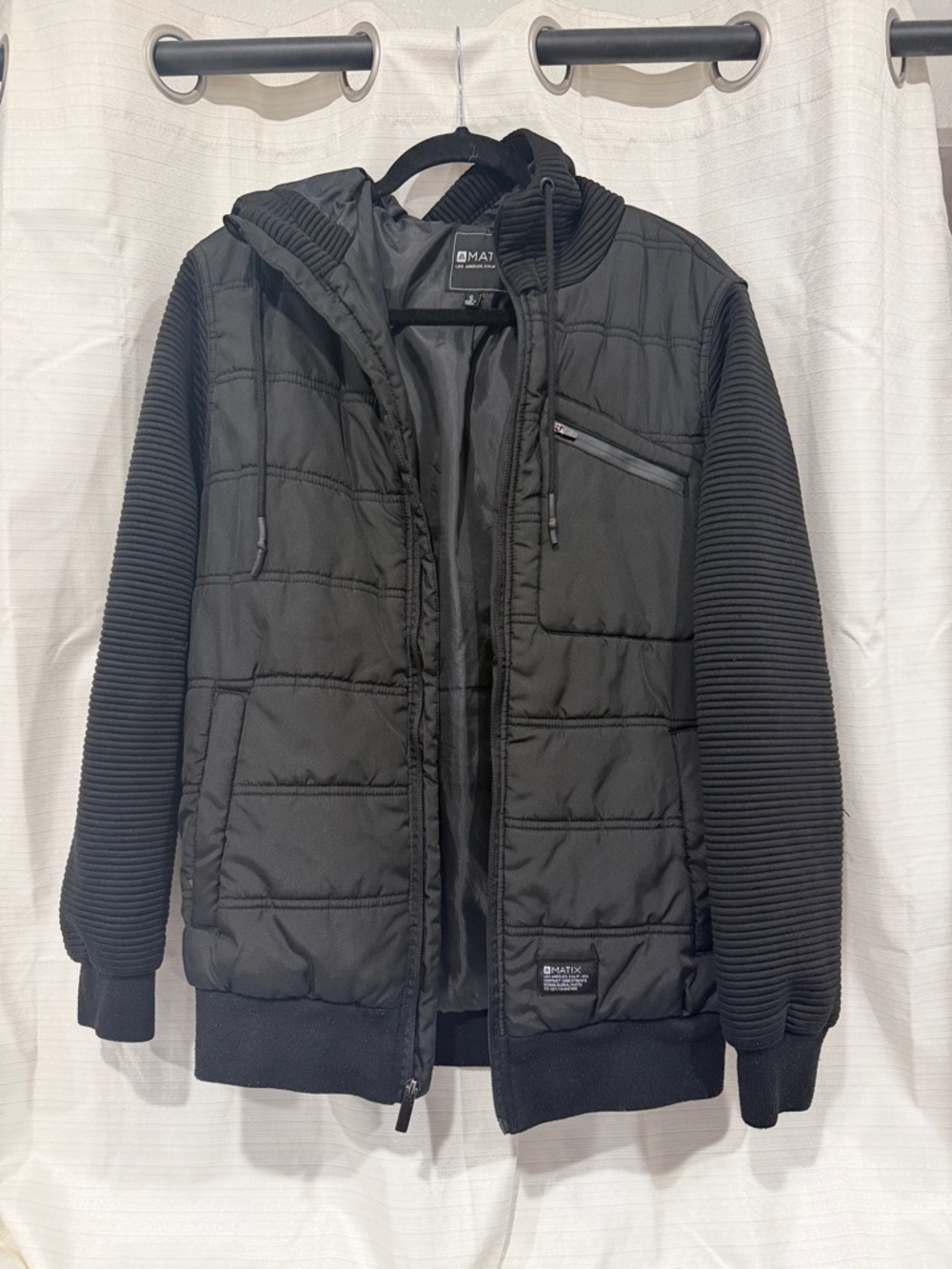 Matix Men's Black Quilted Hooded Puffer Jacket